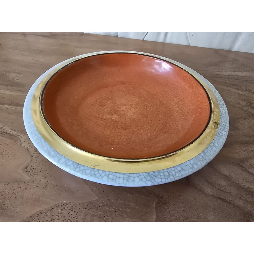 Vintage Royal Copenhagen Thorkild Olsen Crackle Glaze Bowl  Orange & Gold  6.9"